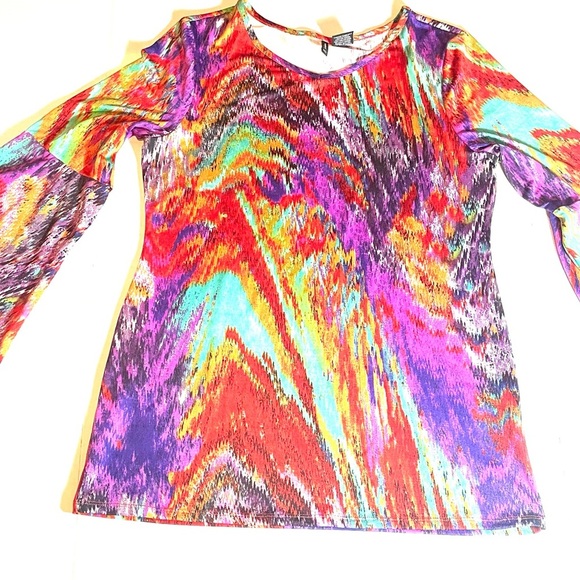 New Directions Multicolor Abstract Women’s Top with Wide 3/4 Sleeves Size Medium - Picture 9 of 12